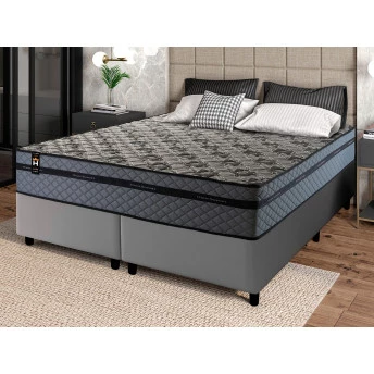Conjunto Cama Box Molas Ensacadas Montreal Cinza Queen 158x198x64