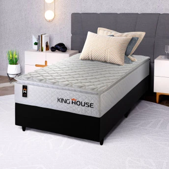 Conjunto Cama Box Molas Ensacadas New Moon Branco Solteiro 96x203x66