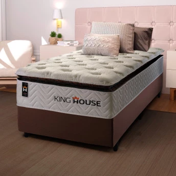 Conjunto Cama Box Molas Ensacadas New York Branco Solteiro 96x203x73