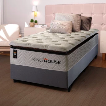 Conjunto Cama Box Molas Ensacadas New York Branco Solteiro 96x203x73