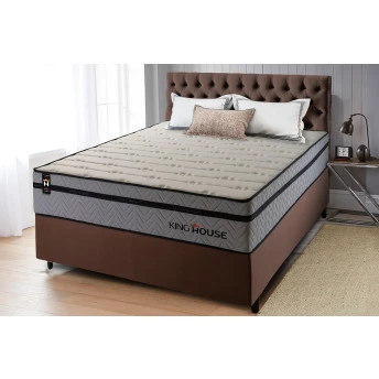 Conjunto Cama Box Molas Ensacadas Preston Cinza Casal 138x188x71