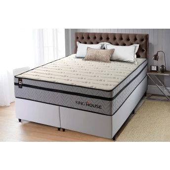 Conjunto Cama Box Molas Ensacadas Preston Cinza Queen 158x198x71