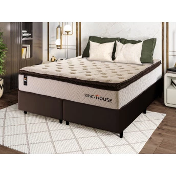 Conjunto Cama Box Molas Ensacadas Quartzo Marrom Queen 158x198x71