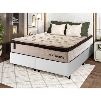 Conjunto Cama Box Molas Ensacadas Quartzo Marrom Queen 158x198x71
