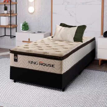 Conjunto Cama Box Molas Ensacadas Quartzo Marrom Solteiro 96x203x71