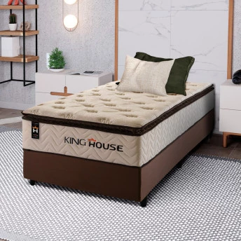 Conjunto Cama Box Molas Ensacadas Quartzo Marrom Solteiro 96x203x71