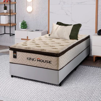 Conjunto Cama Box Molas Ensacadas Quartzo Marrom Solteiro 96x203x71