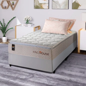 Conjunto Cama Box Molas Ensacadas Roma Bege Solteiro 96x203x71
