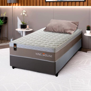 Conjunto Cama Box Molas Ensacadas Sheffield Bege Solteiro 88x188x65