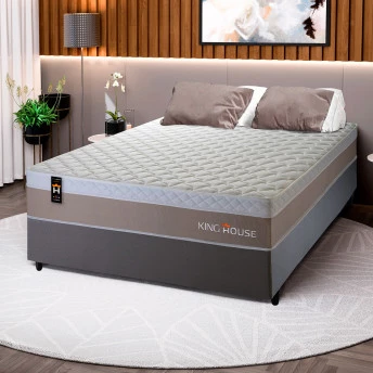 Conjunto Cama Box Molas Ensacadas Sheffield Bege Viúva 128x188x65