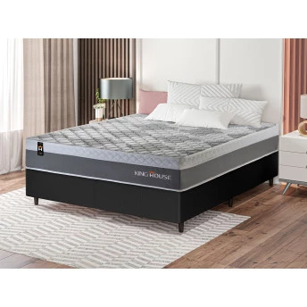 Conjunto Cama Box Molas Ensacadas Sheffield Cinza Casal 138x188x65
