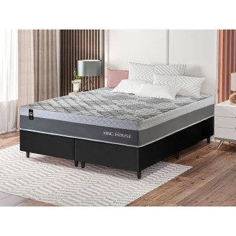Conjunto Cama Box Molas Ensacadas Sheffield Cinza Queen 158x198x65