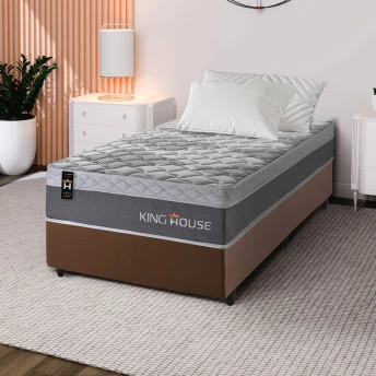 Conjunto Cama Box Molas Ensacadas Sheffield Cinza Solteiro 96x203x65