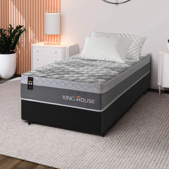 Conjunto Cama Box Molas Ensacadas Sheffield Cinza Solteiro 96x203x65