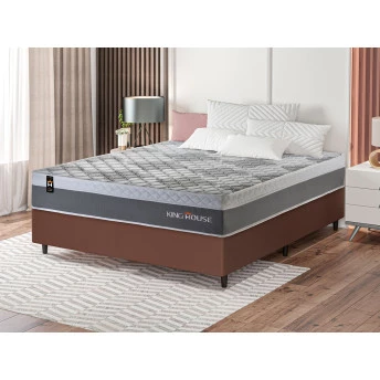 Conjunto Cama Box Molas Ensacadas Sheffield Cinza Viúva 128x188x65