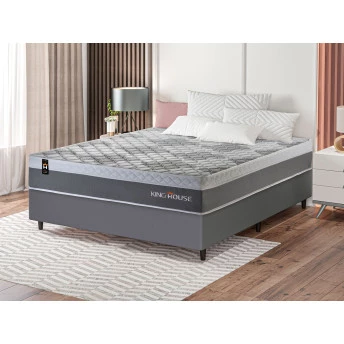 Conjunto Cama Box Molas Ensacadas Sheffield Cinza Viúva 128x188x65