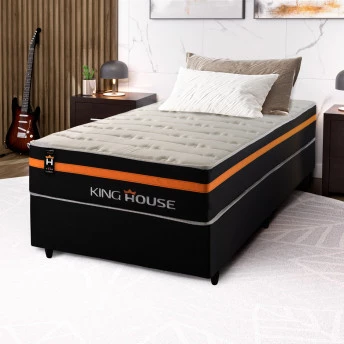 Conjunto Cama Box Molas Ensacadas Sirius Preto Solteiro 96x203x65