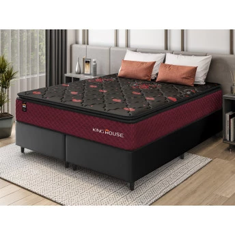 Conjunto Cama Box Molas Ensacadas Toronto Vermelho King 193x203x66