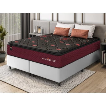 Conjunto Cama Box Molas Ensacadas Toronto Vermelho Queen 158x198x66