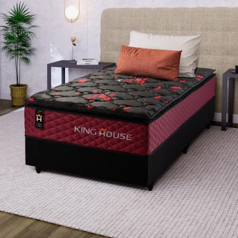 Conjunto Cama Box Molas Ensacadas Toronto Vermelho Solteiro 96x203x66