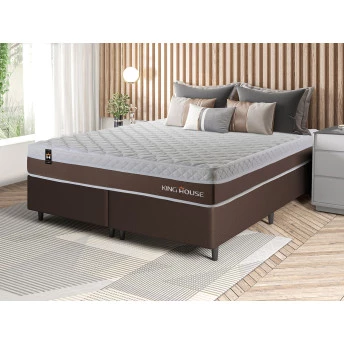 Conjunto Cama Box Molas Ensacadas Venice Marrom King 193x203x60