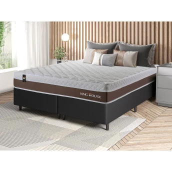 Conjunto Cama Box Molas Ensacadas Venice Marrom King 193x203x60