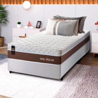 Conjunto Cama Box Molas Ensacadas Venice Marrom Solteiro 96x203x60