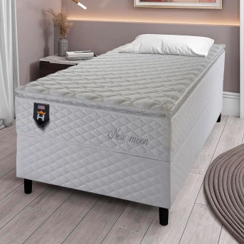 Conjunto Cama Box Solteiro New Moon 96x203x66 Branco Molas Ensacadas 