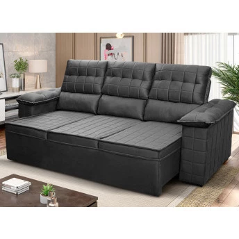 Sofá Retrátil Reclinável 4 lugares com molas 2,30m Quantum Suede Velut Cinza - King House