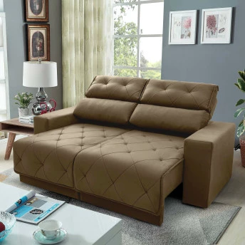 Sofá Retrátil Reclinável Belga Suede Velut Molas no Assento
