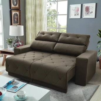 Sofá Retrátil Reclinável Belga Suede Velut Molas no Assento
