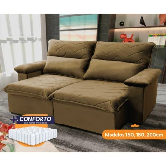 Sofá Retrátil Reclinável Paris Suede Velut Molas Ensacadas - King House