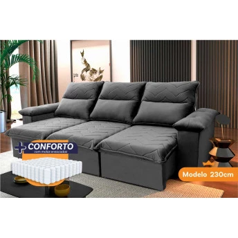 Sofá Retrátil Reclinável Paris Suede Velut Molas Ensacadas - King House
