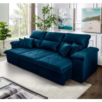 Sofá Retrátil Reclinável Trento Suede Velut Molas no Assento - King House