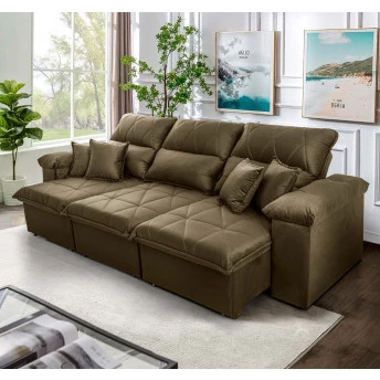 Sofá Retrátil Reclinável Trento Suede Velut Molas no Assento - King House