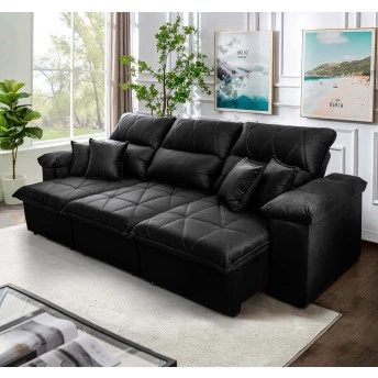 Sofá Retrátil Reclinável Trento Suede Velut Molas no Assento - King House