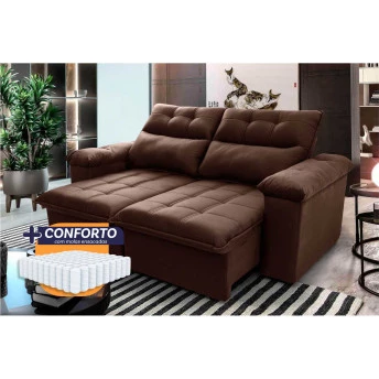 Sofá Retrátil Reclinável Verona Suede Velut Molas Ensacadas - King House