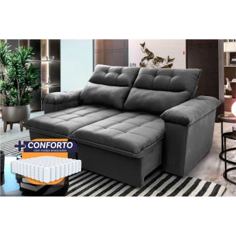 Sofá Retrátil Reclinável Verona Suede Velut Molas Ensacadas - King House