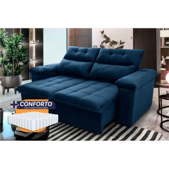 Sofá Retrátil Reclinável Verona Suede Velut Molas Ensacadas - King House