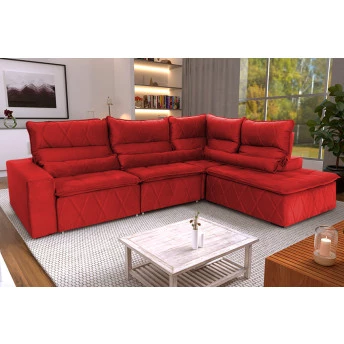 Sofá De Canto Amsterdam Vermelho Molas Retrátil Reclinável - King House