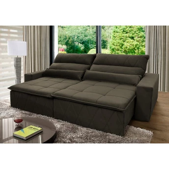 Sofá Retrátil Reclinável Amsterdam 2,10m Suede Velut Tabaco Molas no Assento - King House