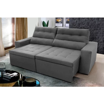 Sofá Retrátil Reclinável Arizona 2,30m Suede Velut Cinza Molas no Assento - King House