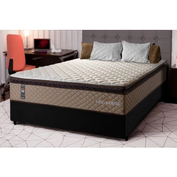 Conjunto Cama Box Espuma Atlanta Bege Casal 138x188x62
