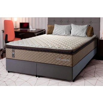 Conjunto Cama Box Espuma Atlanta Bege King 193x203x62
