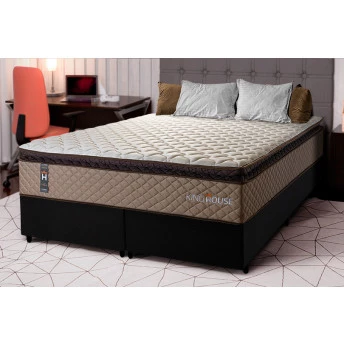 Conjunto Cama Box Espuma Atlanta Bege King 193x203x62