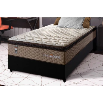 Conjunto Cama Box Espuma Atlanta Bege Solteiro 88x188x62
