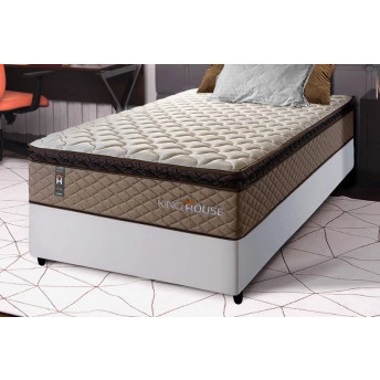 Conjunto Cama Box Espuma Atlanta Bege Solteiro 88x188x62