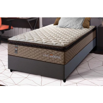 Conjunto Cama Box Espuma Atlanta Bege Solteiro 88x188x62