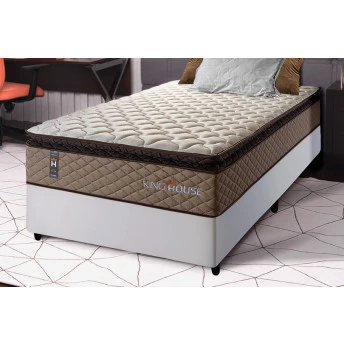 Conjunto Cama Box Espuma Atlanta Bege Solteiro 96x203x62