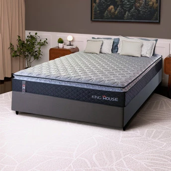 Conjunto Cama Box Casal Dakota Preto 138x188x57 Espuma D33